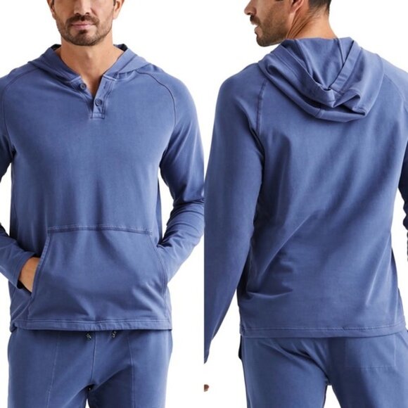 NEW Rhone Bolina Henley Hoodie Blue Medium 2021 Lightweight Hooded Sweatshirt M‎ - Picture 1 of 12